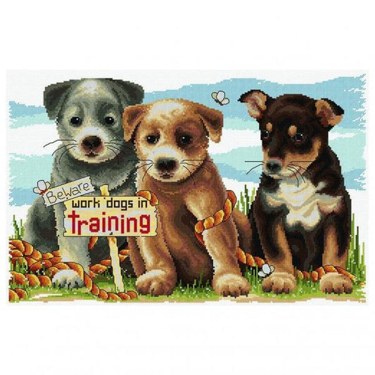 Work Dogs in Training cross stitch kit 14ct 30 x 46cm