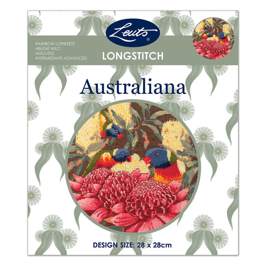 Rainbow Lorikeets long stitch kit by Helene Wild