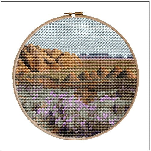 Top End, Purnululu, counted cross stitch kit with 14ct aida, thread, and hoop.