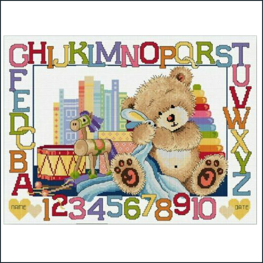 Teddy Birth Sampler 30 x 40cm counted cross stitch kit