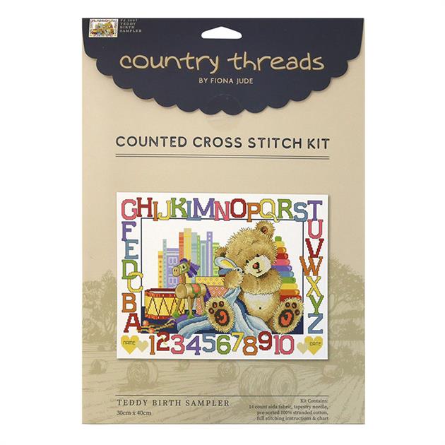 Teddy Birth Sampler 30 x 40cm counted cross stitch kit