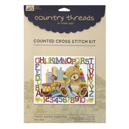 Teddy Birth Sampler 30 x 40cm counted cross stitch kit