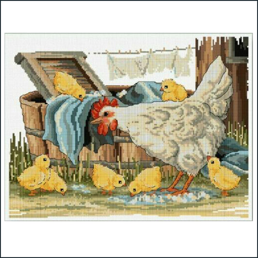 Wash Tub Chicks 26 x 34cm counted cross stitch kit